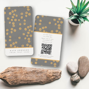 Carte De Visite Code QR Abstrait rétro Vintage Gris Gris