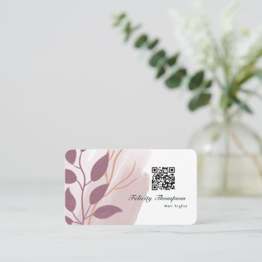 Carte De Visite Code QR Abstrait rose Gold et Blush Pink (Debout devant)