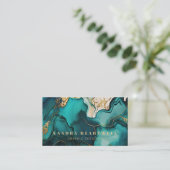 Carte De Visite Code QR Abstrait Turquoise Chic Blue Gold Parties (Debout devant)