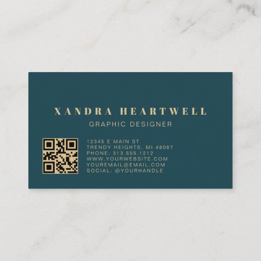 Carte De Visite Code QR Abstrait Turquoise Chic Blue Gold Parties  (Dos)