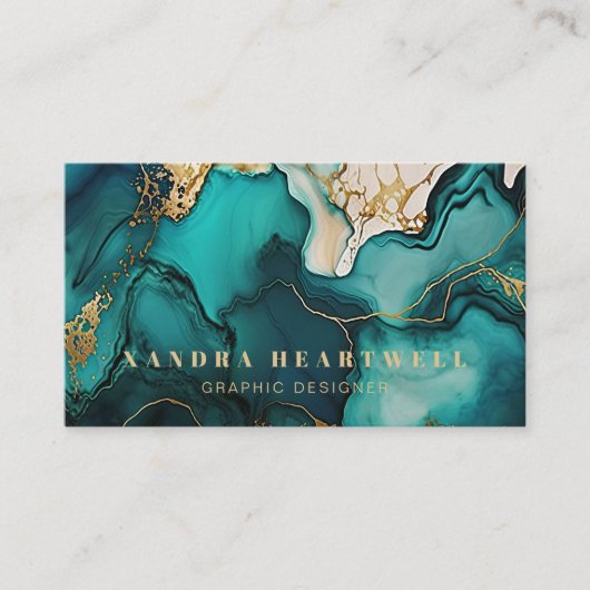 Carte De Visite Code QR Abstrait Turquoise Chic Blue Gold Parties  (Devant)