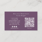 Carte De Visite Code QR Abstrait Unique Blanc & Grunge Violet (Dos)
