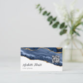 Carte De Visite Code QR Agate Navy et Or (Debout devant)
