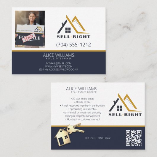 Carte De Visite Code QR Agent Immobilier Professionnel Courtier Mo (Devant / Derrière)