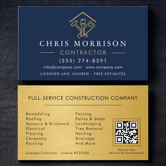 Carte De Visite Code QR Amélioration de l'Habitat Industriel Bleu