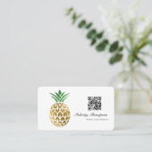 Carte De Visite Code QR Ananas en feuille d'or fausse (Debout devant)