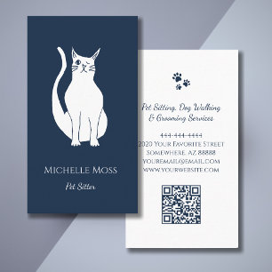 Carte De Visite Code QR Animaux de compagnie Sitter mignonne Chat 