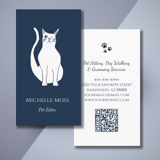 Carte De Visite Code QR Animaux de compagnie Sitter mignonne Chat 