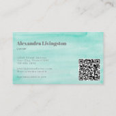 Carte De Visite Code QR aquarelle abstraite vert mousse aquatique (Dos)