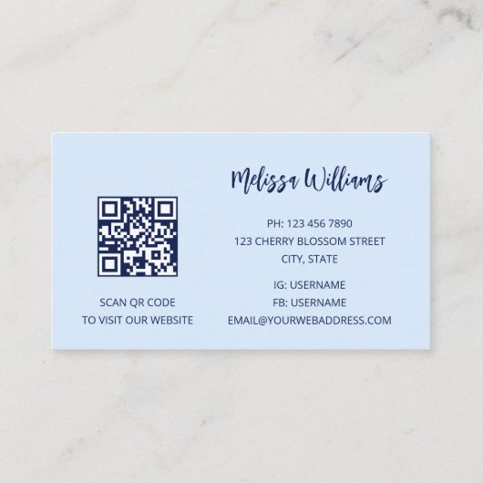 Carte De Visite Code QR | Aquarelle bleu art Abstrait (Dos)