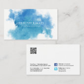 Carte De Visite Code QR Aquarelle bleue des médias sociaux (Devant / Derrière)