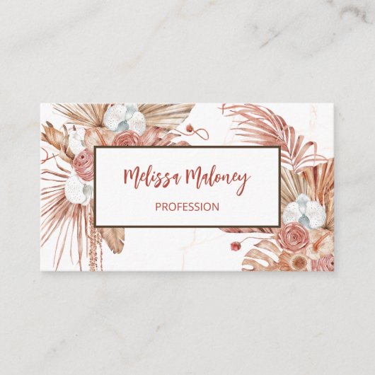 Carte De Visite Code QR | Aquarelle Boho Fleurs tropicales (Devant)