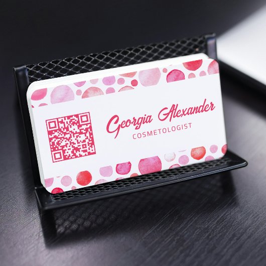 Carte De Visite Code QR Aquarelle Cosmétologue Beauté