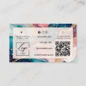 Carte De Visite Code Qr aquarelle et rose poudré iridescent (Dos)