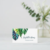 Carte De Visite Code QR | Aquarelle Feuilles tropicaux (Debout devant)