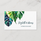 Carte De Visite Code QR | Aquarelle Feuilles tropicaux (Devant)