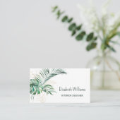 Carte De Visite Code QR | Aquarelle Feuilles tropicaux (Debout devant)