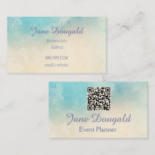 Carte De Visite Code QR Aquarelle Pastel Bleus Rose Personnalisé