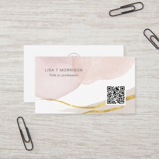 Carte De Visite Code QR Aquarelle tendance logo abstrait (Devant/Arrière en situation)