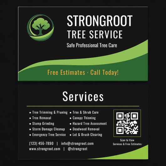 Carte De Visite Code QR Arboriste Service Arbre Professionnel