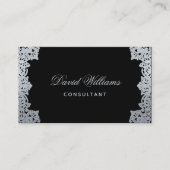 Carte De Visite Code QR Argent Noir Antique Écriture Ornementale V (Devant)