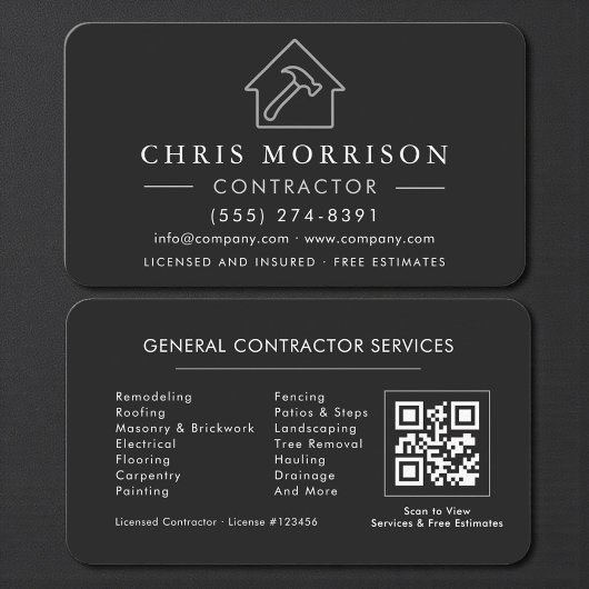 Carte de visite Code QR Argent Noir Construction G