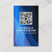 Carte De Visite Code QR | Arrière - plan Abstrait bleu (Devant)