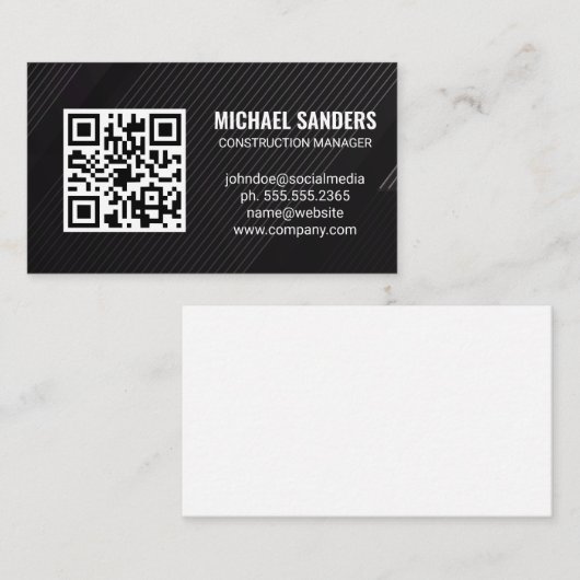 Carte De Visite Code QR | Arrière - plan de lignes noires (Devant / Derrière)