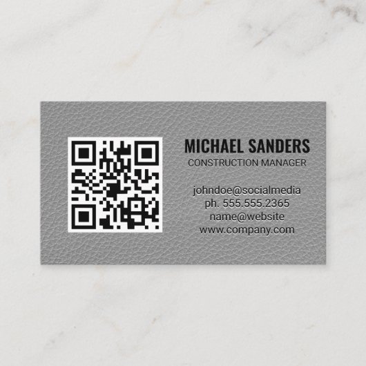 Carte De Visite Code QR | Arrière - plan en cuir (Devant)
