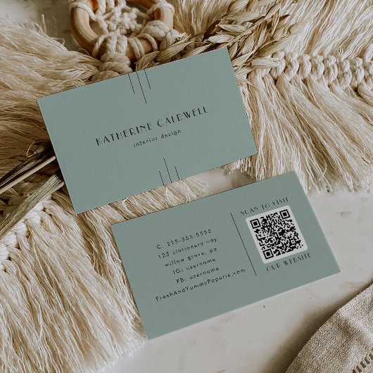 Carte de visite code QR Art Déco vert sauge EVERLY