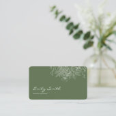 Carte De Visite Code QR Art en Ligne de Fleur de Vert Olive Simple (Debout devant)
