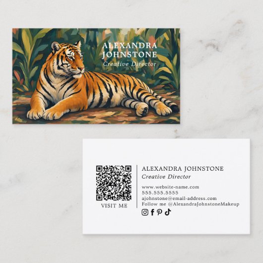 Carte De Visite Code QR Art Jungle au Tigre (Devant / Derrière)
