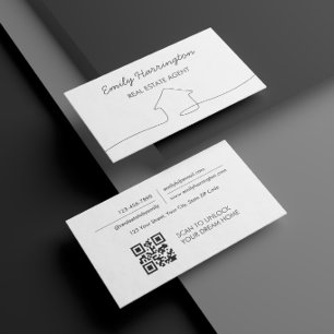 Carte De Visite Code QR Art Linéaire Agent Immobilier Neutre