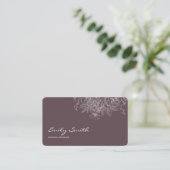 Carte De Visite Code QR Art Linéaire Fleur Violet Poussiéreux Mode (Debout devant)