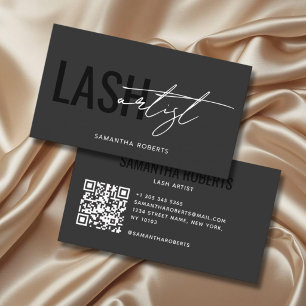 Carte De Visite Code QR artiste de cils gris noir