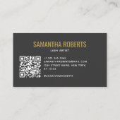 Carte De Visite Code QR artiste de cils moderne gris or (Dos)
