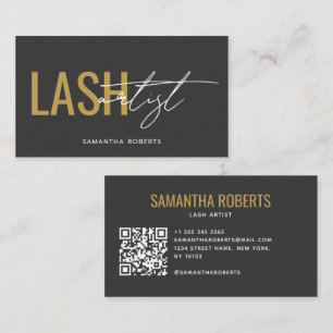 Carte De Visite Code QR artiste de cils moderne gris or
