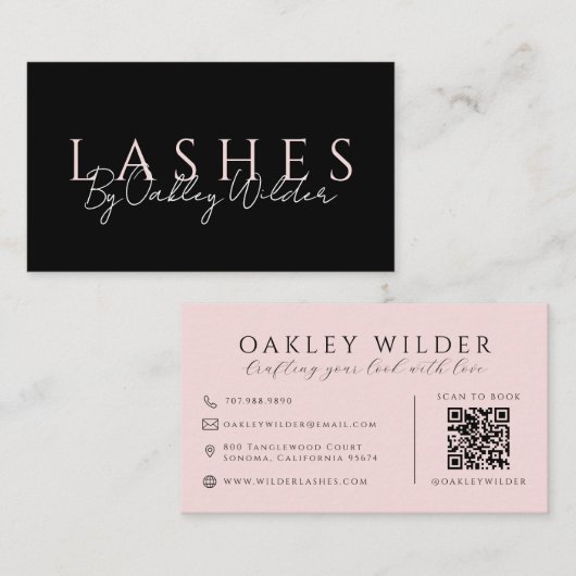 Carte De Visite Code QR Artiste de Cils Rose Pâle Noir (Devant / Derrière)