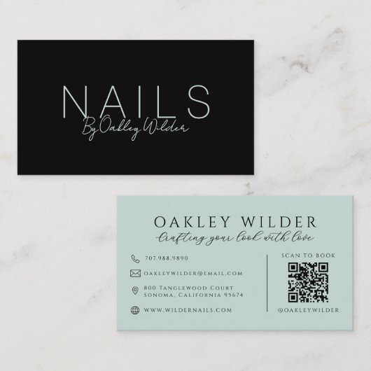 Carte De Visite Code QR Artiste Ongles Bleu (Devant / Derrière)
