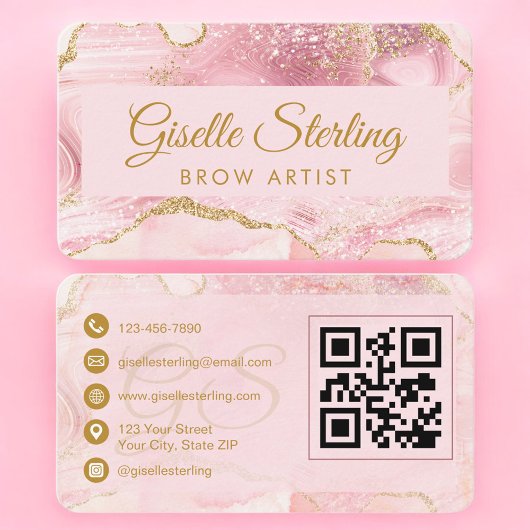 Carte De Visite Code QR Artiste Sourcil Luxe Agate Dorée