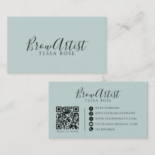 Carte De Visite Code QR Artiste Sourcils Vert Bleu Poussiéreux
