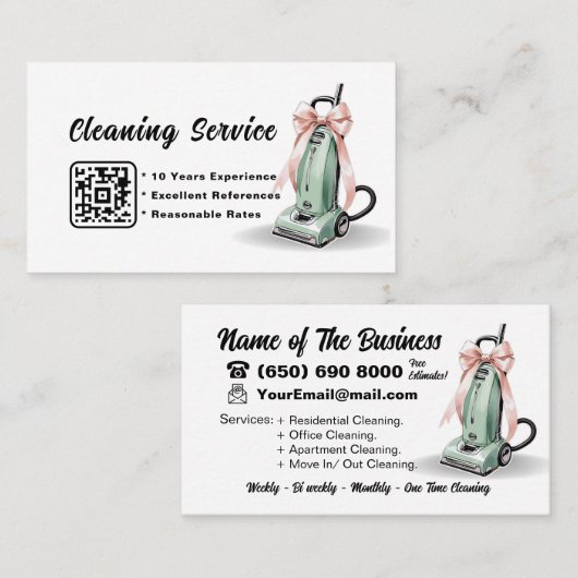 Carte De Visite Code QR Aspirateur Services de nettoyage de maison (Devant / Derrière)