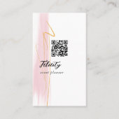 Carte De Visite Code QR aux coups de pinceau rose et or (Devant)
