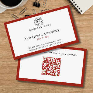 Carte De Visite Code QR avec bordure rouge, logo personnalisé prof