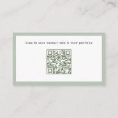 Carte De Visite Code QR avec bordure vert sauge Professionnel Logo (Dos)