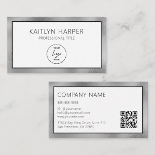 Carte De Visite Code QR avec logo à bordure en feuille d'argent él