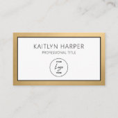 Carte De Visite Code QR avec logo à bordure en or élégant (Devant)