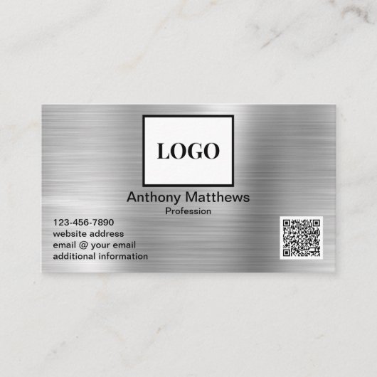 Carte De Visite Code QR avec logo ajouté professionnel Faux métal  (Devant)