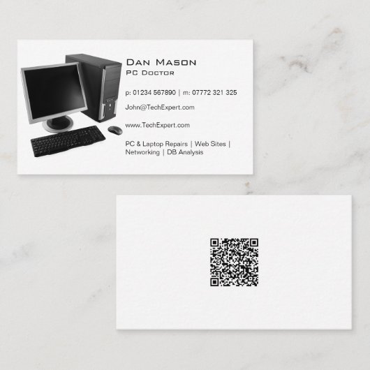 Carte De Visite Code QR avec réparation informatique professionnel (Devant / Derrière)