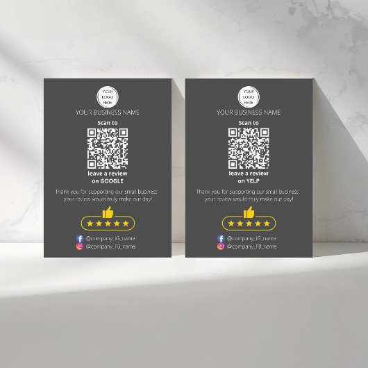 Carte De Visite Code QR avis des petites entreprises GOOGLE et YEL